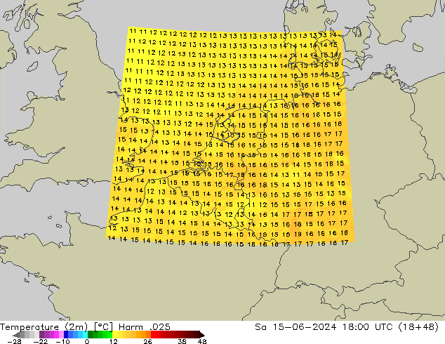 Temperature (2m) Harm .025 Sa 15.06.2024 18 UTC