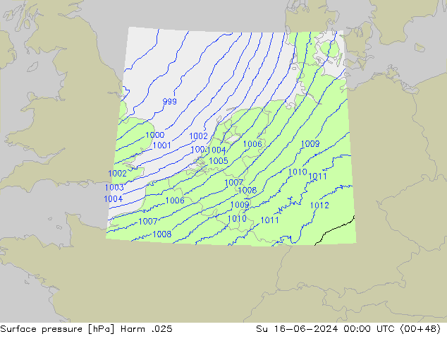 Atmosférický tlak Harm .025 Ne 16.06.2024 00 UTC