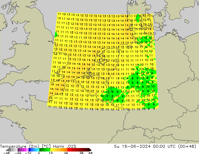 Sıcaklık Haritası (2m) Harm .025 Paz 16.06.2024 00 UTC