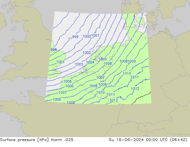 Surface pressure Harm .025 Su 16.06.2024 00 UTC