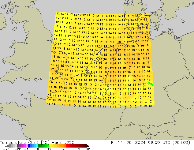 Temperatura (2m) Harm .025 Sex 14.06.2024 09 UTC