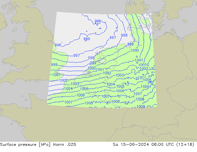 Atmosférický tlak Harm .025 So 15.06.2024 06 UTC