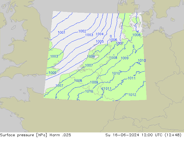 Pressione al suolo Harm .025 dom 16.06.2024 12 UTC