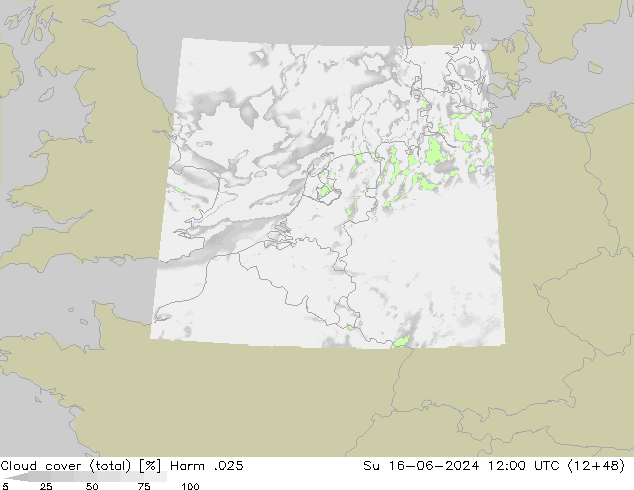 Cloud cover (total) Harm .025 Ne 16.06.2024 12 UTC