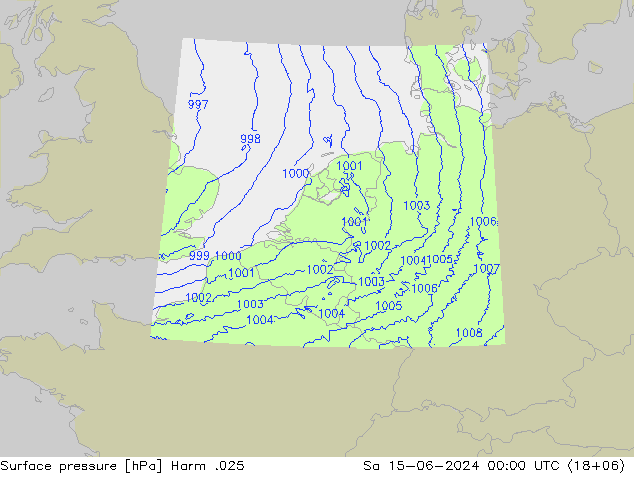 Atmosférický tlak Harm .025 So 15.06.2024 00 UTC