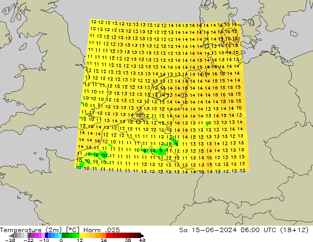 Temperatura (2m) Harm .025 sab 15.06.2024 06 UTC