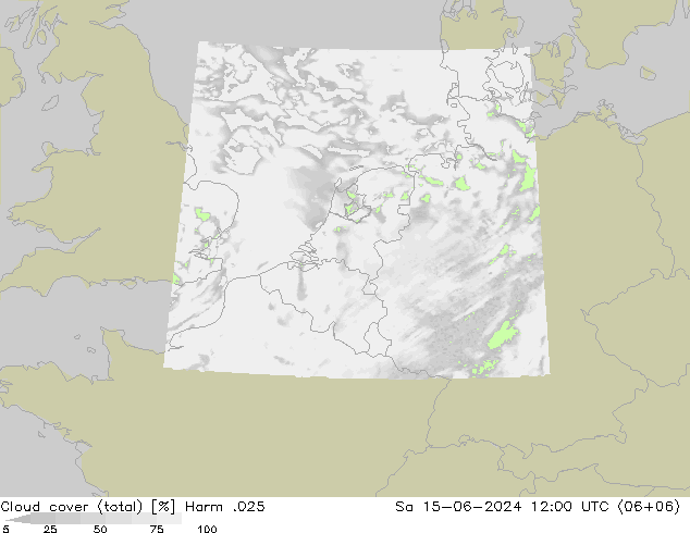 Cloud cover (total) Harm .025 Sa 15.06.2024 12 UTC