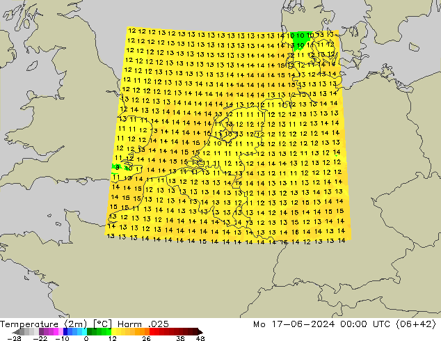 Temperatura (2m) Harm .025 lun 17.06.2024 00 UTC