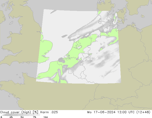 Cloud cover (high) Harm .025 Mo 17.06.2024 12 UTC