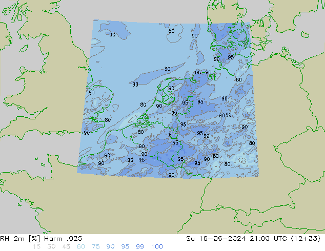 Humidité rel. 2m Harm .025 dim 16.06.2024 21 UTC