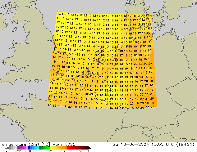Temperatura (2m) Harm .025 dom 16.06.2024 15 UTC