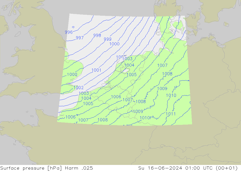 地面气压 Harm .025 星期日 16.06.2024 01 UTC