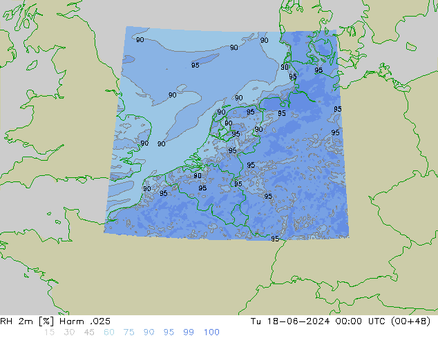 Humedad rel. 2m Harm .025 mar 18.06.2024 00 UTC