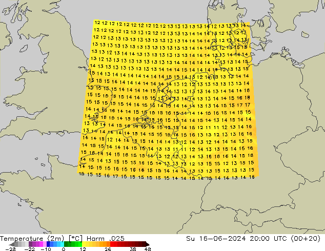 Sıcaklık Haritası (2m) Harm .025 Paz 16.06.2024 20 UTC