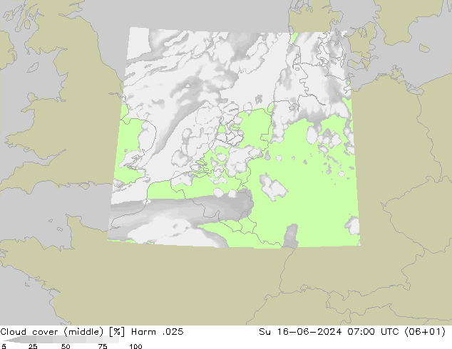 Cloud cover (middle) Harm .025 Su 16.06.2024 07 UTC