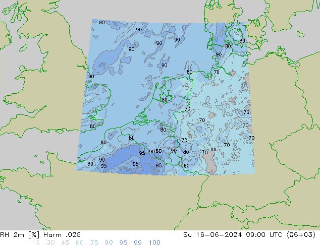 Humidité rel. 2m Harm .025 dim 16.06.2024 09 UTC