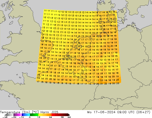 Temperature (2m) Harm .025 Mo 17.06.2024 09 UTC