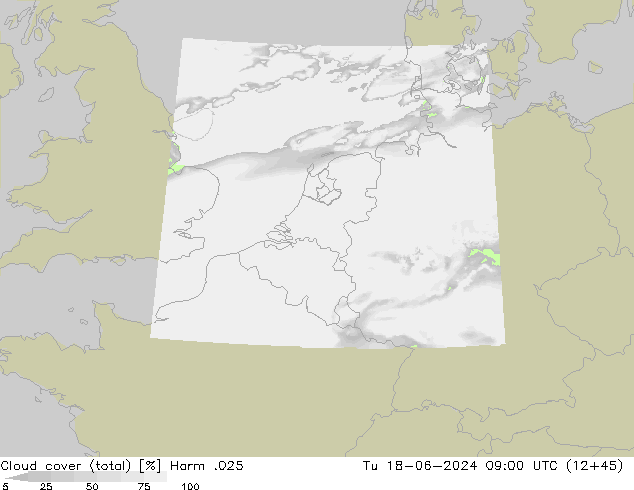 Cloud cover (total) Harm .025 Tu 18.06.2024 09 UTC