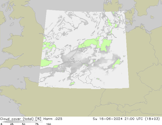 Cloud cover (total) Harm .025 Ne 16.06.2024 21 UTC