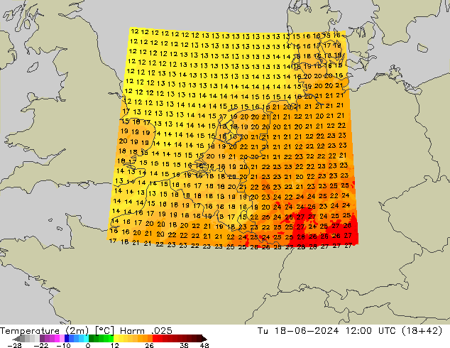 Temperatura (2m) Harm .025 Ter 18.06.2024 12 UTC