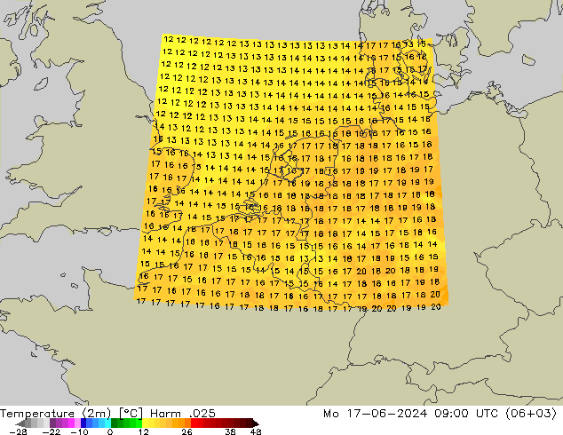 Temperature (2m) Harm .025 Mo 17.06.2024 09 UTC