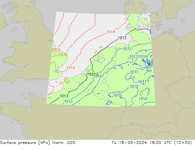 Surface pressure Harm .025 Tu 18.06.2024 18 UTC