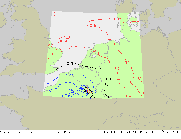 Surface pressure Harm .025 Tu 18.06.2024 09 UTC