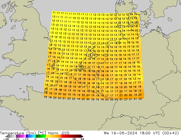 Sıcaklık Haritası (2m) Harm .025 Çar 19.06.2024 18 UTC