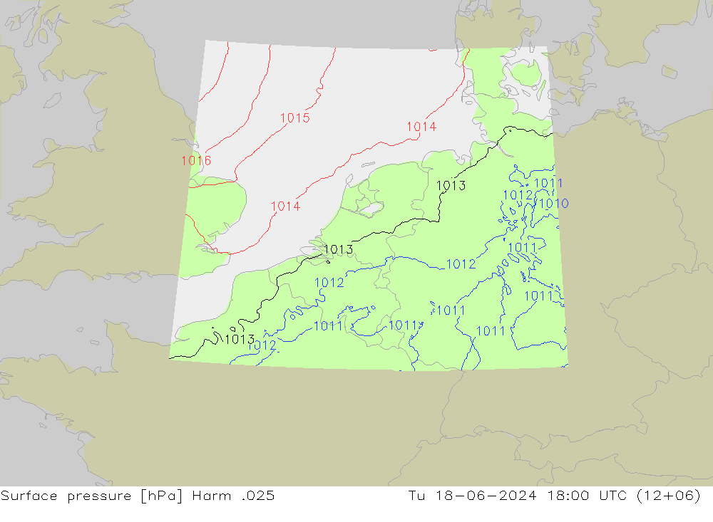 Surface pressure Harm .025 Tu 18.06.2024 18 UTC