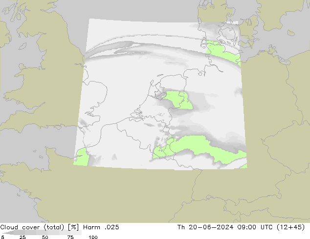 Cloud cover (total) Harm .025 Th 20.06.2024 09 UTC