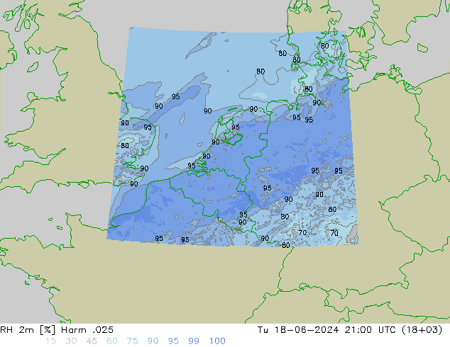 RH 2m Harm .025 Tu 18.06.2024 21 UTC