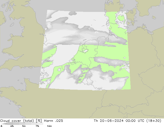 Cloud cover (total) Harm .025 Th 20.06.2024 00 UTC