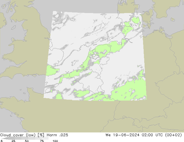 zachmurzenie (niskie) Harm .025 śro. 19.06.2024 02 UTC