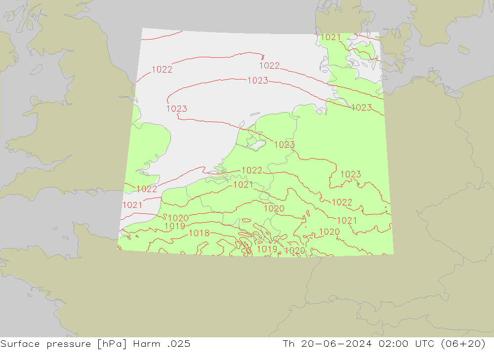 地面气压 Harm .025 星期四 20.06.2024 02 UTC