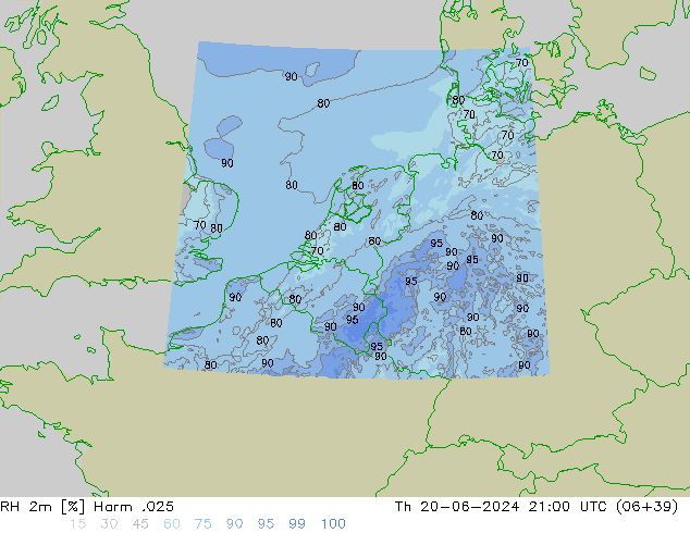 Humidité rel. 2m Harm .025 jeu 20.06.2024 21 UTC