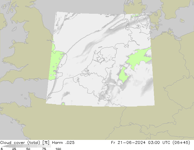 Cloud cover (total) Harm .025 Fr 21.06.2024 03 UTC