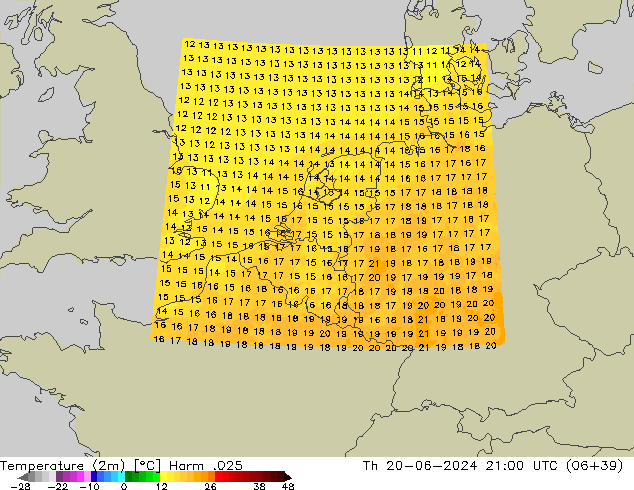 température (2m) Harm .025 jeu 20.06.2024 21 UTC