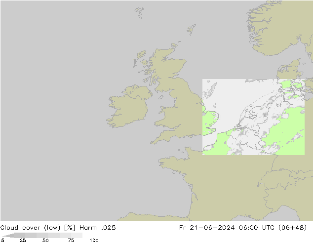Cloud cover (low) Harm .025 Fr 21.06.2024 06 UTC
