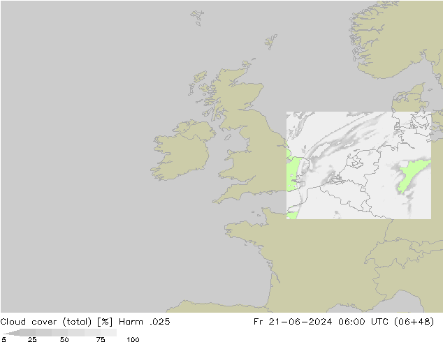 Bewolking (Totaal) Harm .025 vr 21.06.2024 06 UTC