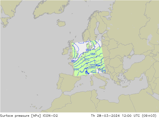 Bodendruck ICON-D2 Do 28.03.2024 12 UTC