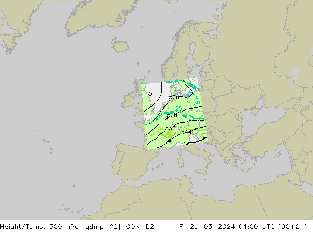 Height/Temp. 500 hPa ICON-D2 Fr 29.03.2024 01 UTC