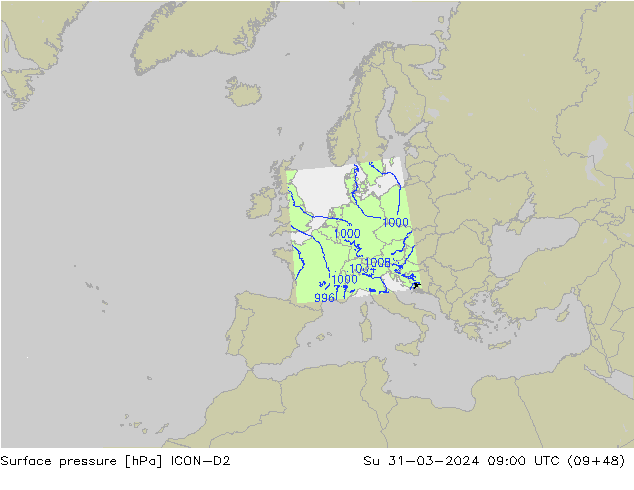 Bodendruck ICON-D2 So 31.03.2024 09 UTC
