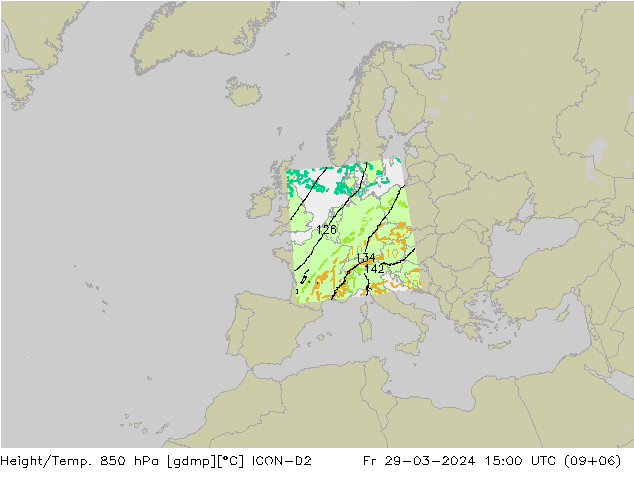 Height/Temp. 850 hPa ICON-D2 Fr 29.03.2024 15 UTC