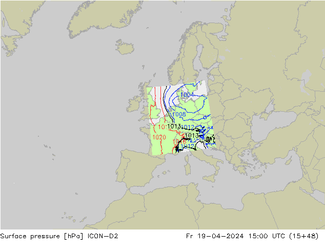 ciśnienie ICON-D2 pt. 19.04.2024 15 UTC