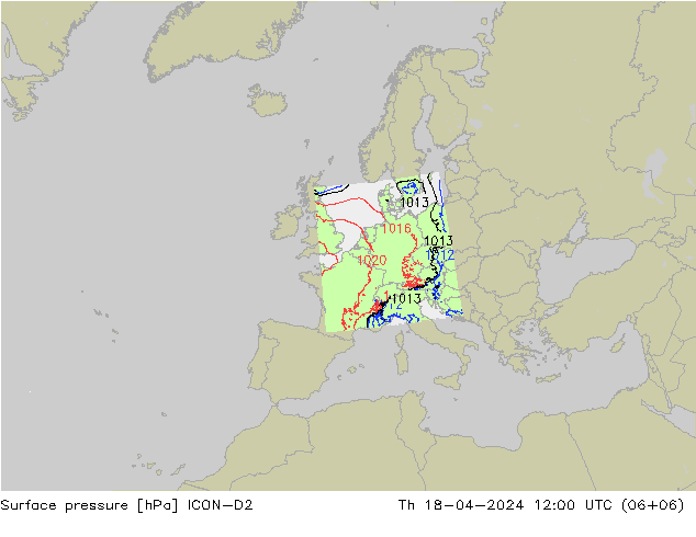 Luchtdruk (Grond) ICON-D2 do 18.04.2024 12 UTC