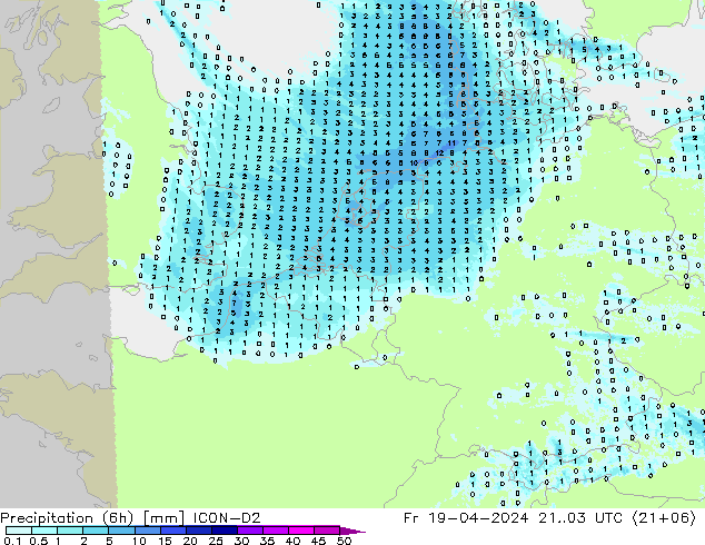 Precipitation (6h) ICON-D2 Fr 19.04.2024 03 UTC