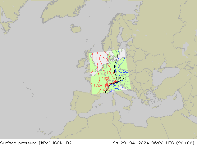 Luchtdruk (Grond) ICON-D2 za 20.04.2024 06 UTC