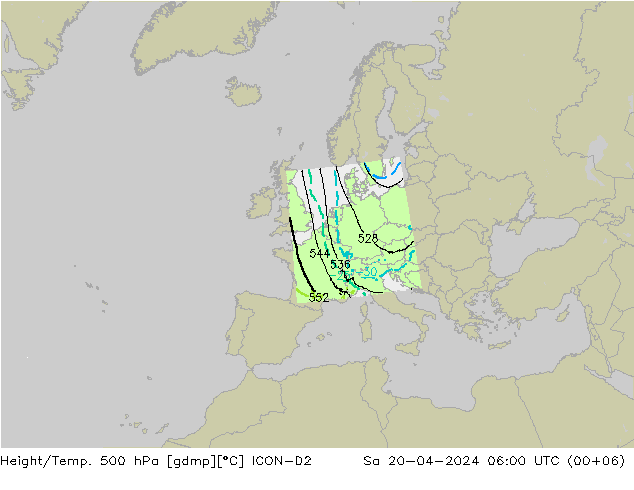 Height/Temp. 500 hPa ICON-D2 Sa 20.04.2024 06 UTC