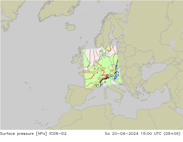 Surface pressure ICON-D2 Sa 20.04.2024 15 UTC