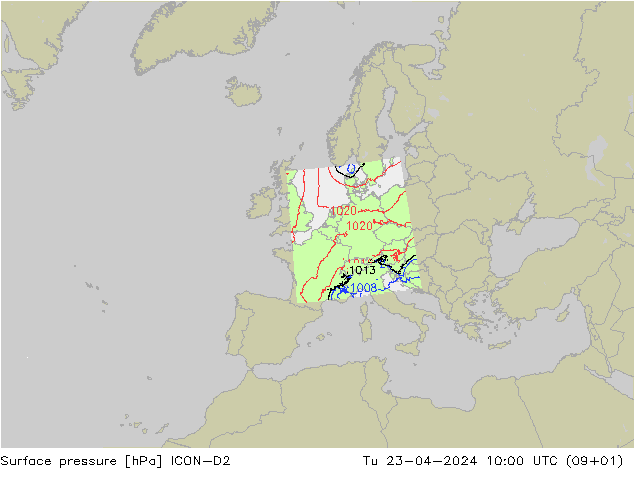pression de l'air ICON-D2 mar 23.04.2024 10 UTC